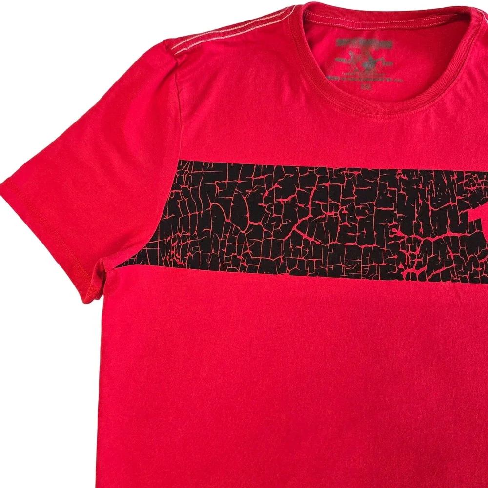 True Religion Mens Red Crackle Print Horseshoe Logo Graphic T-Shirt XXL Y2K 90s